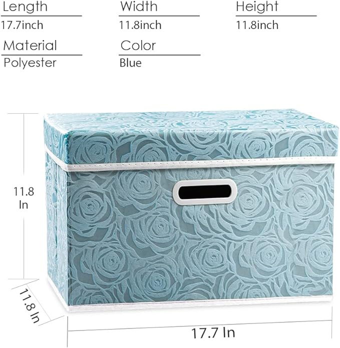 PRANDOM Larger Collapsible Storage Cubes with Lids Fabric Decorative Storage Bins Boxes Organizer Containers Baskets with Cover Handles for Bedroom Closet Living Room Blue 17.7x11.8x11.8 Inch 3 Pack