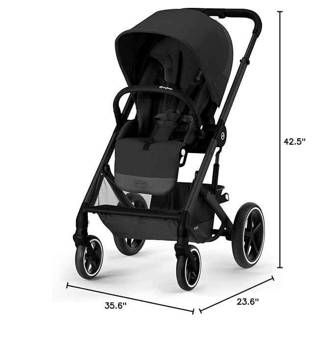 Cybex Balios S Lux Toddler and Baby Stroller with Reversible Seat, Unique One-Pull Harness, and Multiple Recline - Travel System Ready, with One Hand Fold, Black Frame/Moon Black Seat
