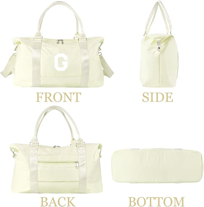 Initial Travel Duffel Bag Sports Gym Bag for Kids Teen Birthday Gifts,Beige Personalized Weekender Bag Carry On Dance Bags for Women Men,Waterproof Monogram Overnight Bag with Trolley Sleeve(Letter G)