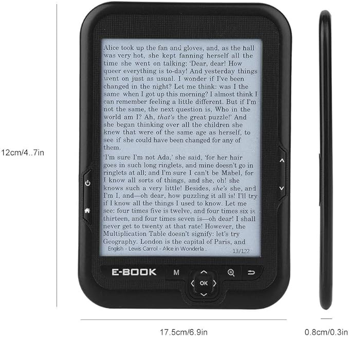 E-Reader, 6 inch E‑Book Reader with E‑Ink Screen, 1024 x 768 Resolution Display 300DPI Electronic Paper Book with Blue Cover, E-Paper Supports TF Card for Adult, Kids(Black 2)