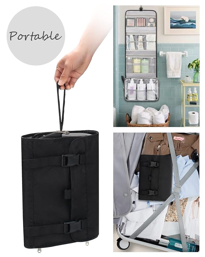 Relavel Travel Toiletry Bag for Men, Hanging Toiletry Bag for Women Makeup Cosmetic Storage Organizer Large Capacity Travel Kit Shaving Bag for Full Sized Container Black