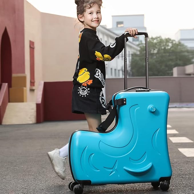 Kids’ Storage & Ride-On Travel Organizer – Dual-Purpose Children’s Suitcase for Home & Travel, Checked size 25 Inch, Blue
