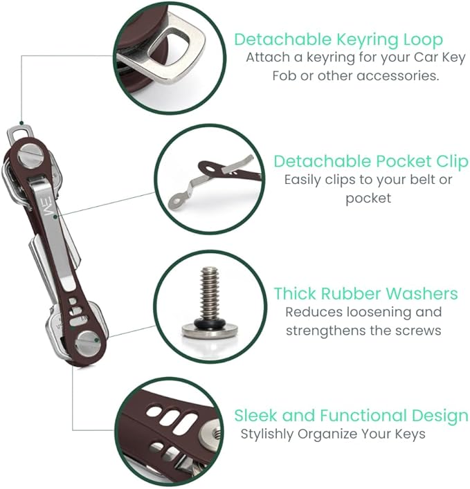 EM Premium Products Compact Key Holder - Pocket Key Organizer - 14 Keys Key Bar