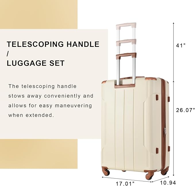 Merax Suitcases With Wheels Hardside Luggage Sets 3 Piece, Expandable And Lightweight, Travel Suitcases For Woman And Man (White Brown)