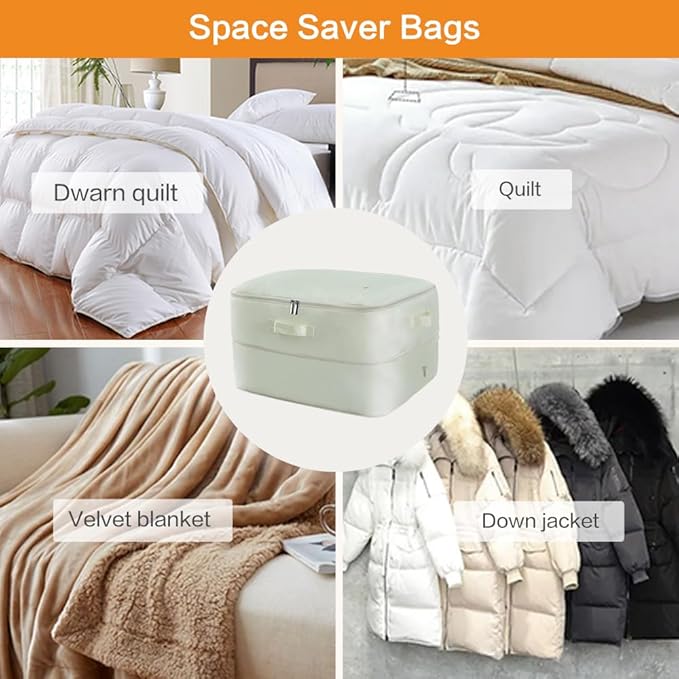 Ultra Space Saving Self Compression Storage Bags with Zipper, (Beige) -Compression Organize for Bedding, Comforter Storage Bag for Blankets Duvet Quilts Pillows