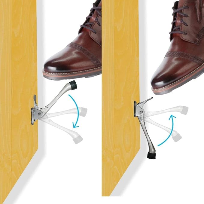 One Touch Kickdown Door Stopper, Door Holder, Heavy Duty Door Stops, Bottom of Door, Height-Adjustable Rubber Tips by HASHI (Chrome 6 inch x 1pack)