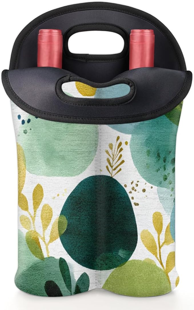 Neoprene Wine Tote, Bottle Carrier Gag Insulating Neoprene Thicker, Insulated Wine Bag for Travel Holds Two Bottles, Bottle Carrier Bags Protect the Bottles, Green Dots