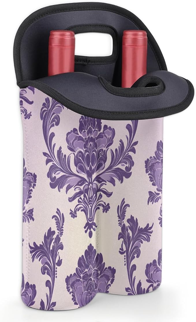 Neoprene Wine Tote, Bottle Carrier Gag Insulating Neoprene Thicker, Insulated Wine Bag for Travel Holds Two Bottles, Bottle Carrier Bags Protect the Bottles, Purple Totem