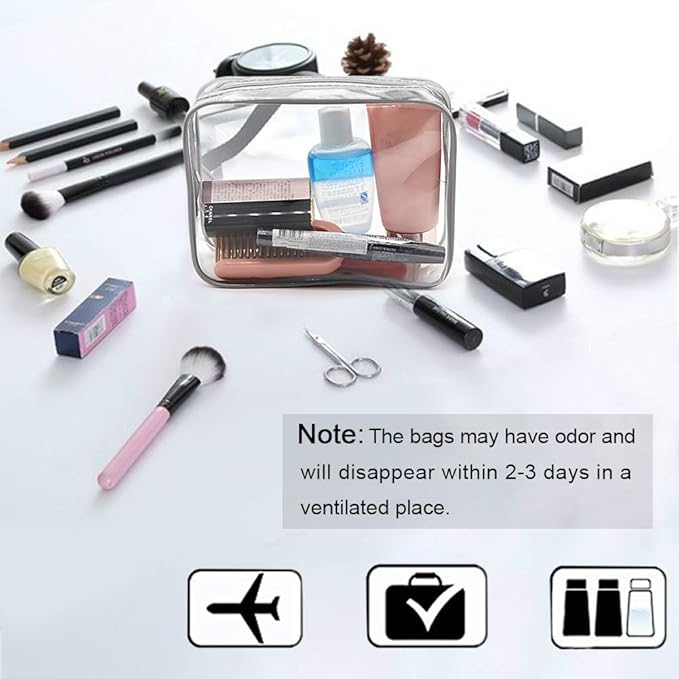 APREUTY Clear Makeup Bags, TSA Approved 6Pcs Cosmetic Makeup Bags Set Clear PVC with Zipper Handle Portable Travel Luggage Pouch Airport Airline Bags Bathroom (Gray)