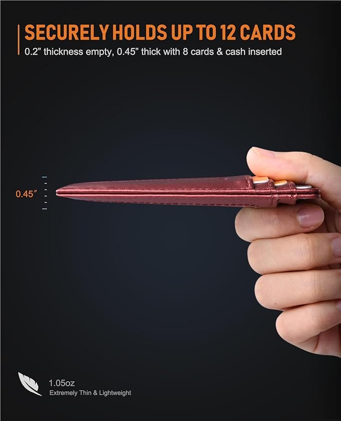 Buffway Slim Minimalist Front Pocket RFID Blocking Leather Wallets for Men and Women - Sand Rose Gold