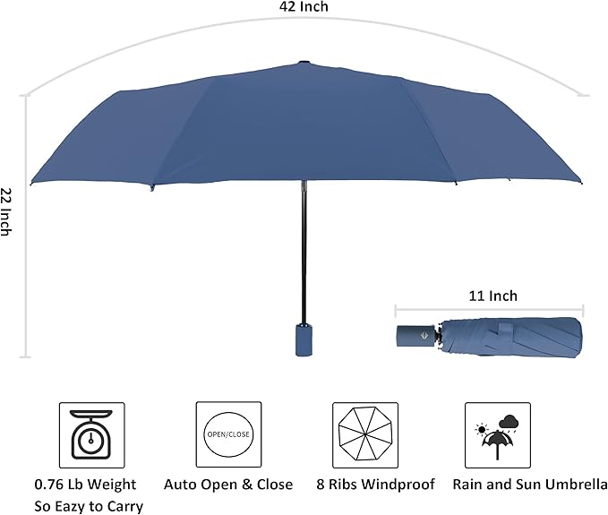 BAODINI Small UV Protection Travel Umbrella Compact for Rain and Sun UPF 50+ 41 inch Portable Umbrella for Women and Men