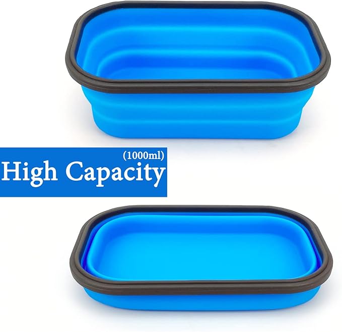 Collapsible Lunch Box Containers, Silicone Bento Box with Airtight Lid and 2 in1 Spoon & Fork, 1000ml Large Portion Reusable Silicone Food Storage Container, Microwave Dishwasher Safe