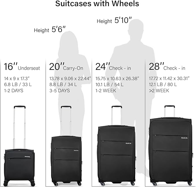 Hanke 16 Inch Underseat Carry On Luggage with Wheels Small Suitcase Softside Luggage Bags for Travel Lightweight Suitcases with Wheels Travel Luggage Personal Item for Men and Women(Dark Gray)