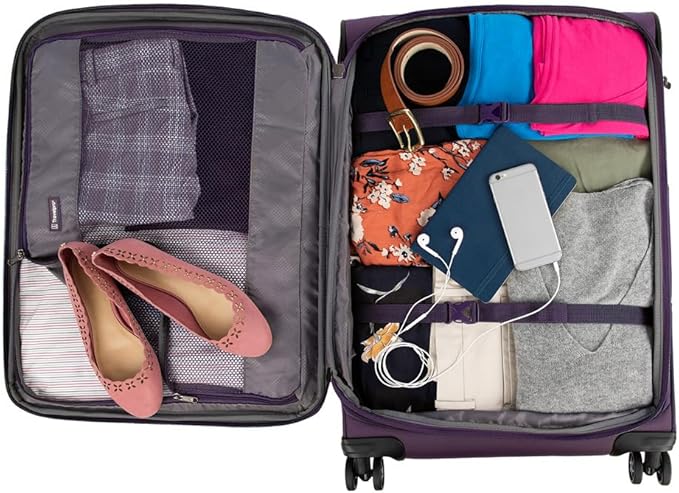 Travelpro Tourlite Softside 2-Piece Set, Expandable Luggage with 4 Spinner Wheels, Lightweight Suitcase, 21" Carry-On, 25" Checked Medium, Deep Purple