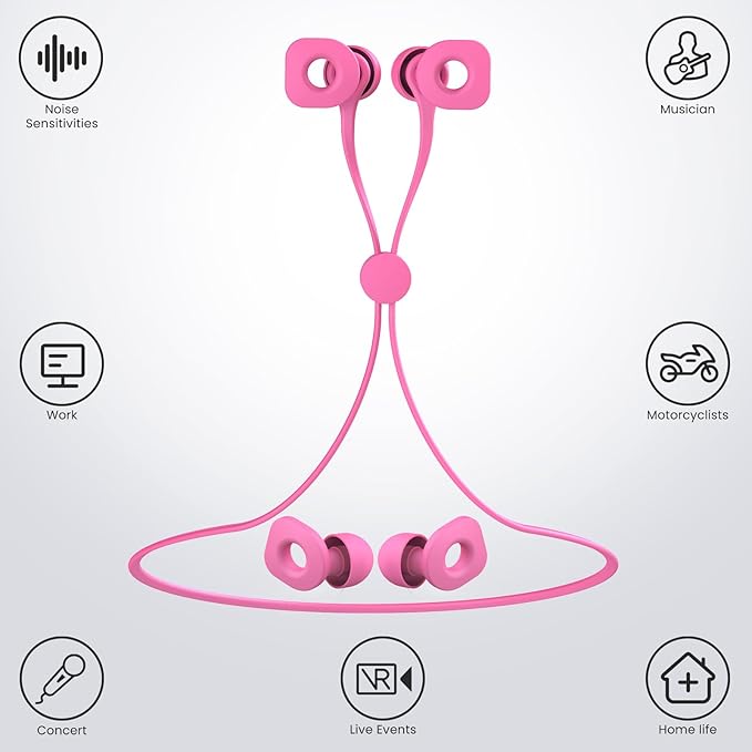 2 Pairs of Earplugs for Sleeping,Reusable Hearing Protection Earplugs with 8 Pairs Ear Tips & One Connector Cord,Soft Earplugs for Noise Reduction,Concert,Musician & Work - 25dB-30dB