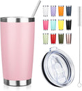 20oz Tumbler with Straw and Brush, Stainless Steel Vacuum Insulated tumbler, Double Wall Insulated Coffee Tumbler for Outdoor, Home, Travel,Office (Light Pink,1pcs)