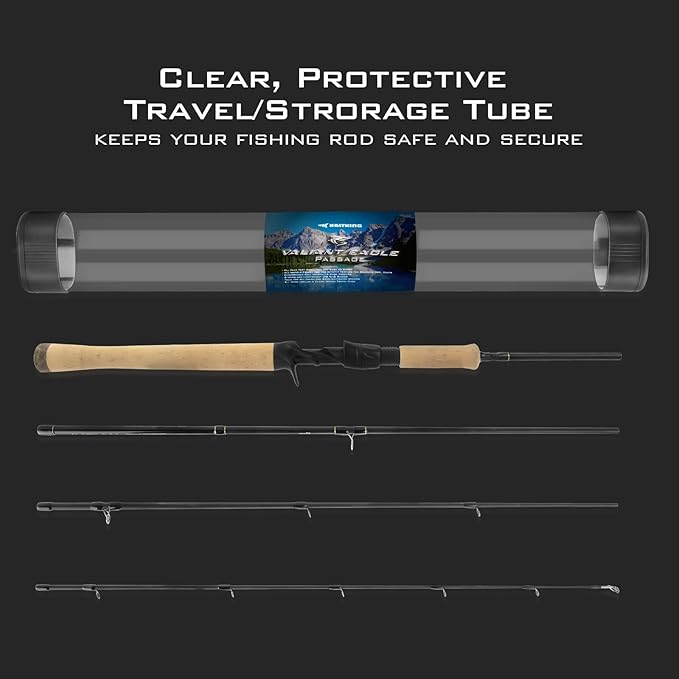KastKing Valiant Eagle Passage Travel Fishing Rods, 4 & 6 Pc Pack Rods, Spinning, Casting and Fly Models, IM6 Graphite Blank, Ti Oxide LTS Ring Guides, Beautiful Cork Handles