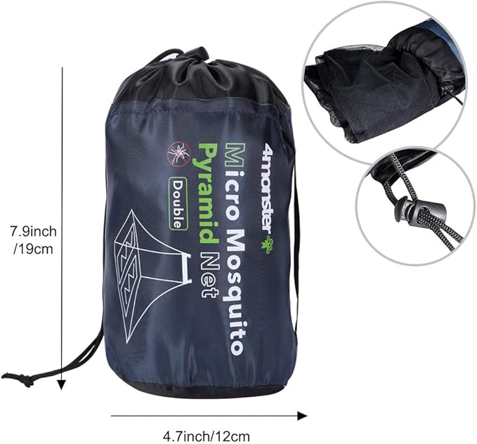 4Monster Camping Net with Carry Bag, Compact and Lightweight, Fits Bed,Sleeping Bags,Tent (Double)