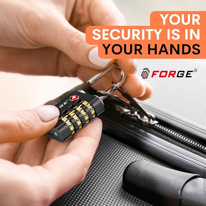 Forge Dual-Opening: Key or Combination Access Lock, TSA Approved Locks for Luggage, Pelican case, Travel, Gym, School, Stainless Steel Shackle.(Black 6 Pk)
