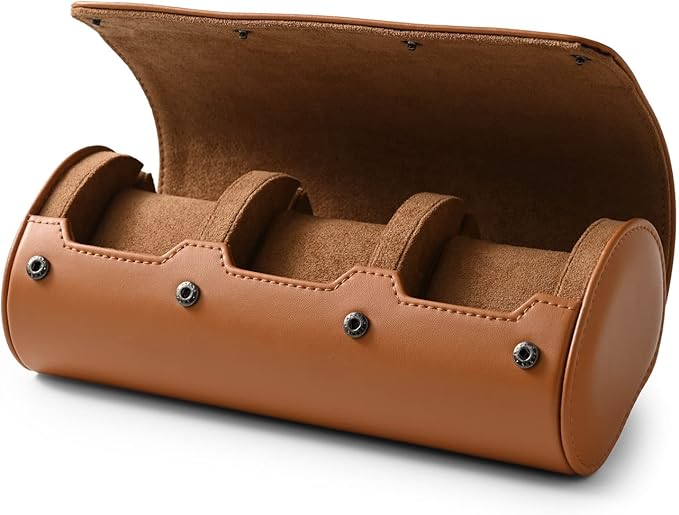 Oirlv Premium Leather Watch Roll Travel Case 3-Slot Watch Box for Men and Women Storage & Organizer Display, Anniversary Birthday（Brown）