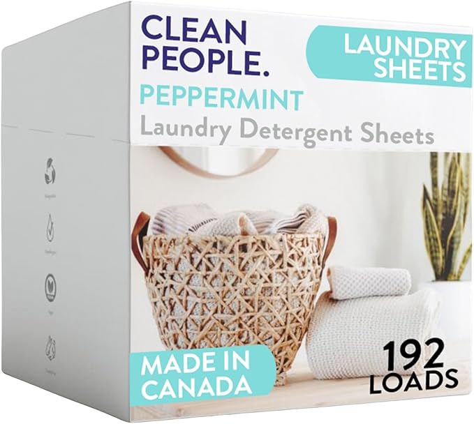 The Clean People Laundry Detergent Sheets - Laundry Soap - Ultra Concentrated, Recyclable Packaging, Stain Fighting - Peppermint, 192 Pack