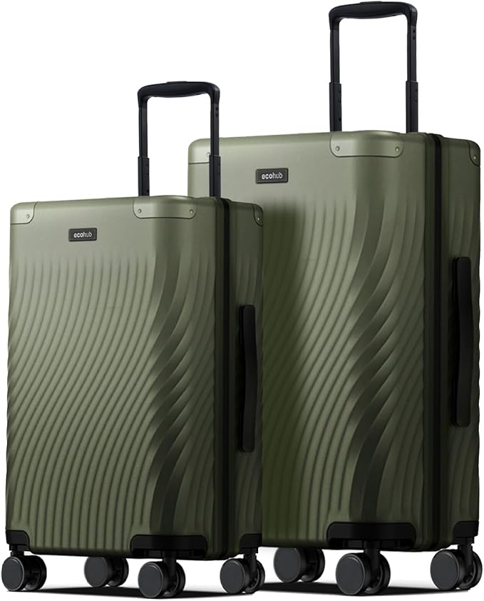 ECOHUB Hardside Expandable Carry On Luggage Sets, Recycled PC 20/24" Rolling Luggage Airline Approved with Spinner Wheels & TSA Lock, Lightweight Hardshell Travel Suitcase, 20+24 inch Carry-on Green