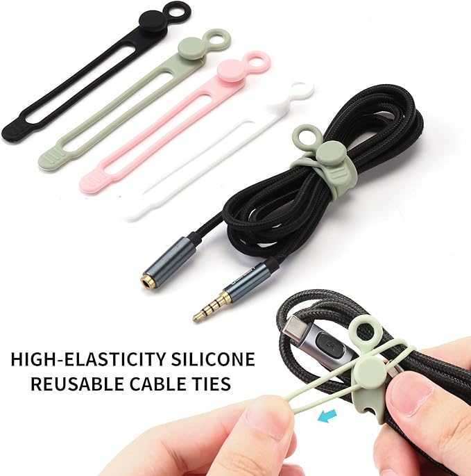 [20Park]UMUST Silicone Cable Ties, Reusable Cable Management Organizer,Cable Straps,Cord Ties,Multipurpose Elastic Cord Organizer for Bundling and Fastening Cable Cords Wires(pink)