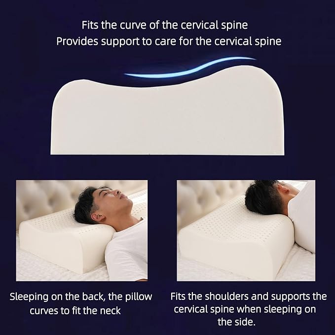 Natural Latex Pillows for Adults, Thick Cervical Neck Contour Sleeping Pillow for Side Back Sleeper, Ergonomic Orthopedic Pillow for Neck Shoulder Pain Relief(Thick-4.7/5.5inches)