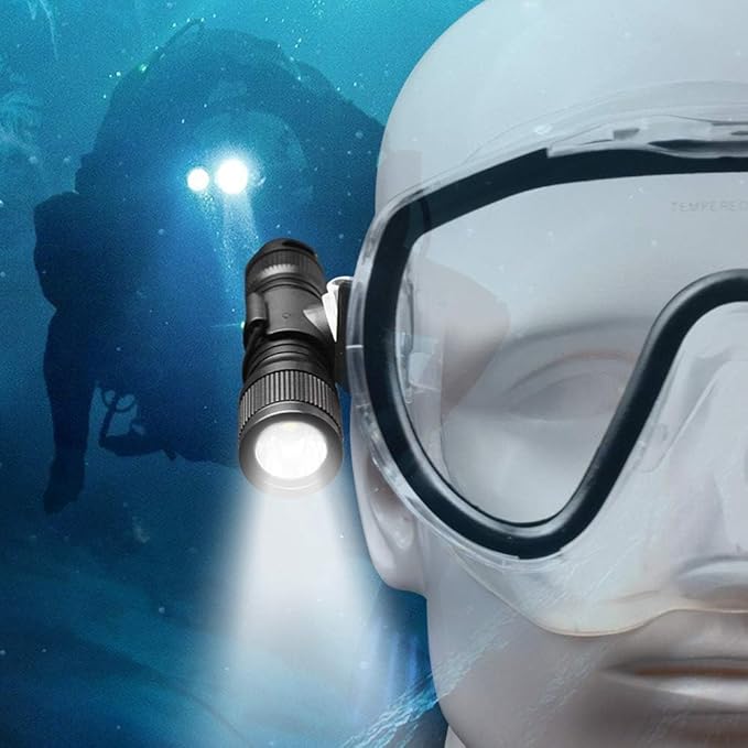 ORCATORCH D560 Mini Scuba Dive Light Headlamp 650 Lumen Mask Diving Flashlight with 360° Rotatable Mask Clip, Underwater 150m Backup Headlight with Rotary Switch (Not Included Snorkel Mask) (Black)