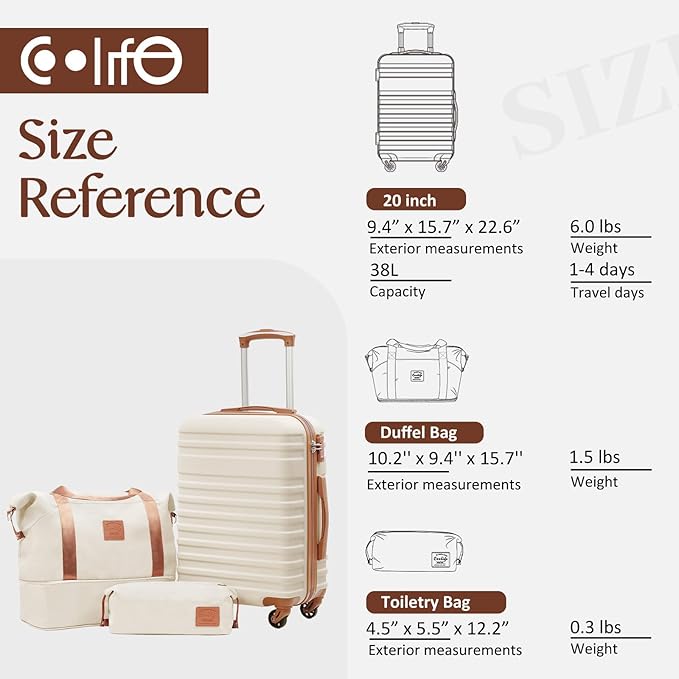 COOLIFE Luggage Carry On Luggage Suitcase Softside Wheeled Luggage Lightweight Rolling Travel Bag, White, 3 Piece Set (DB/TB/20), Luggage Set with Bags