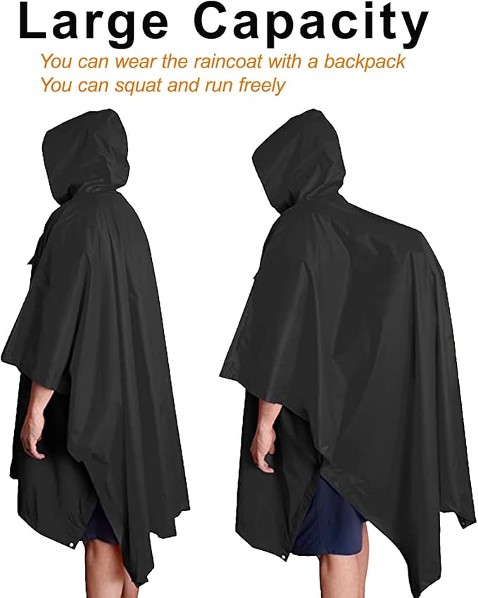 salamra Hooded Rain Poncho Waterproof Raincoat Jacket for Men/Women/Adults with Pocket