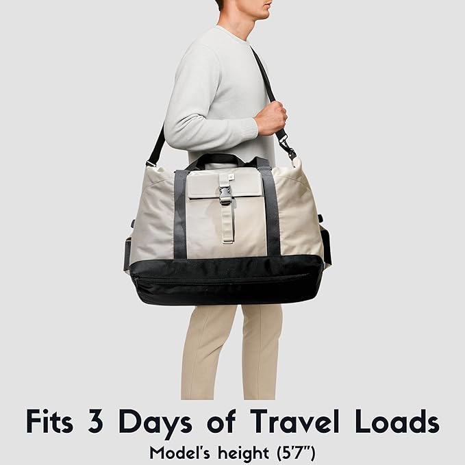 SUNNY BIRD Duffel with Utility Pouch, 40L Weekender Overnight Bag with Shoe Compartment for Travel and Sports (Grey and black)