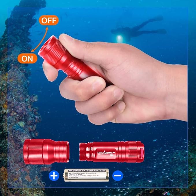 ORCATORCH D560 Mini Scuba Dive Light Headlamp 650 Lumen Mask Diving Flashlight with 360° Rotatable Mask Clip, Underwater 150m Backup Headlight with Rotary Switch (Not Included Snorkel Mask) (Red)
