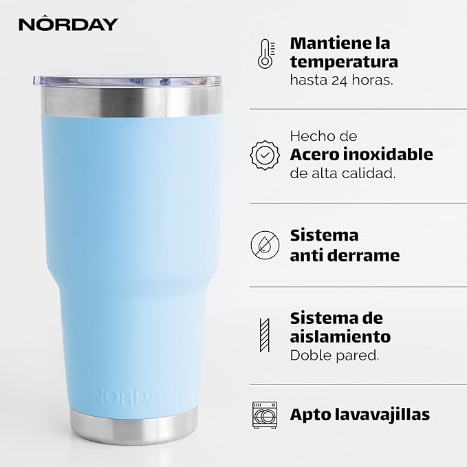 NORDAY | Tumbler with Lid - 30oz - Sky Insulated Tumbler - Stainless Steel Tumblers - Double Wall Vacuum Insulated Travel Coffee Mug for Car Cup Holder - Keeps Temperature for 24hr - Anti Spill Lid