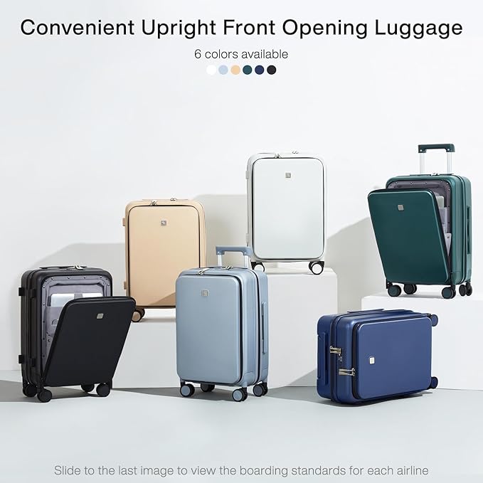 Hanke Grace Carry On Luggage with Wheels Airline Approved Hard Shell Suitcases with Front Pocket，Top Opening Luggage with TSA Lock for Short Business Travel，Blackish Green.