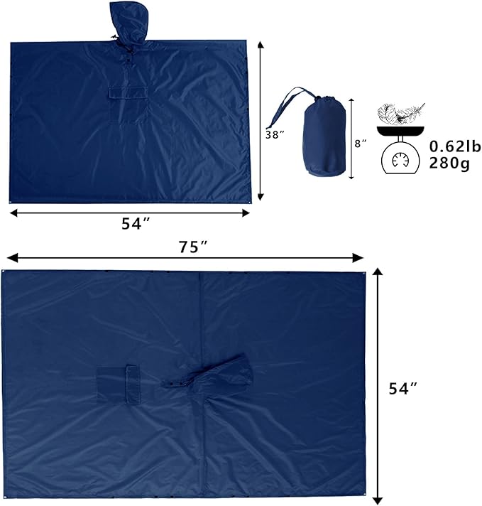 salamra Hooded Rain Poncho Waterproof Raincoat Jacket for Men/Women/Adults with Pocket