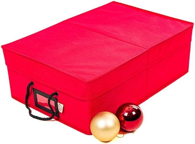 Santa's Bags [Christmas Ornament Storage Box with Dividers] - (Holds 48 Ornaments up to 3 Inches in Diameter) | Acid-Free Removable Trays with Separators | 2 Removable Trays