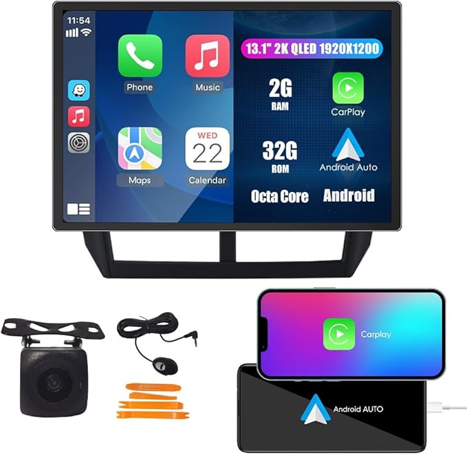 Kunfine CarPlay Android Auto Navigation Stereo GPS Radio Reverse Camera Display 13.1" QLED Touchscreen Headunit Tablet Pad Media Player for Subaru Forester 2007-2013, if Applicable Octa Core 2G+32G