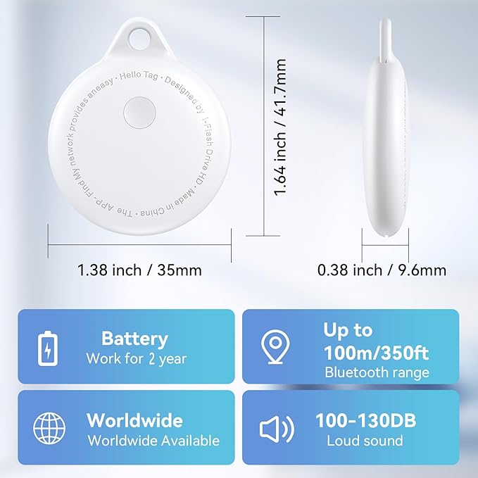 Tags-4 Pack, Smart Bluetooth Tracker Work with Apple Find My, Key Finders and Find My Tracker, Game Changer Waterproof Smart Tag with Key Ring GPS Tracker Tag for Keys/Luggage/Wallet (White)