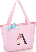 Vavabox Tote Bag, A-Z Initial Monogrammed Waterproof Tote Bag, Bridesmaid Gifts for Women, Black and Pink