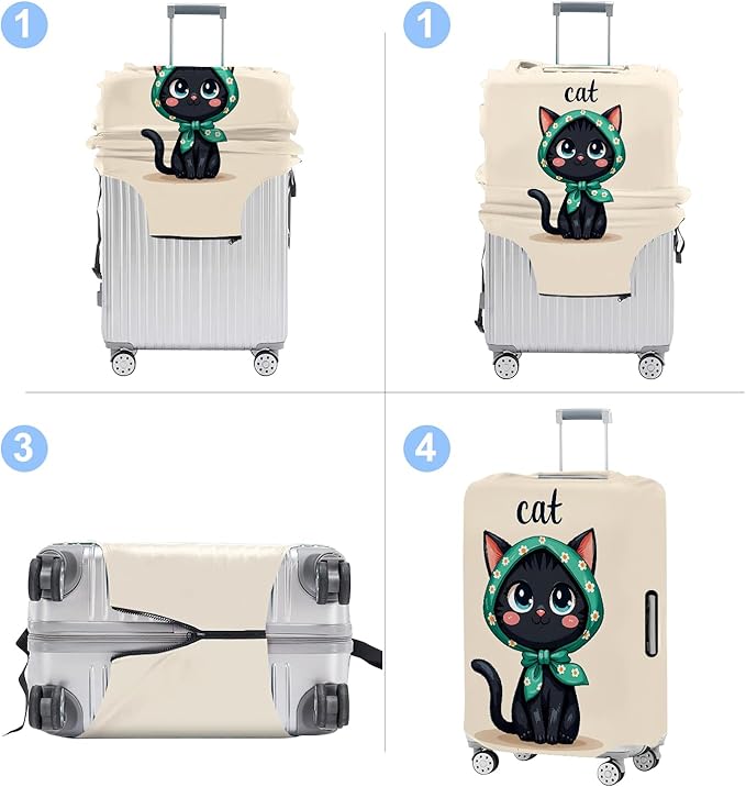Luggage Cover Washable Suitcase Protector Anti-Scratch,Stretchable Fit for 20-34Inch Luggage Durable Travel Bag Cover with Zipper Closure (Cat, M(fits 24-26Inch suitcase))