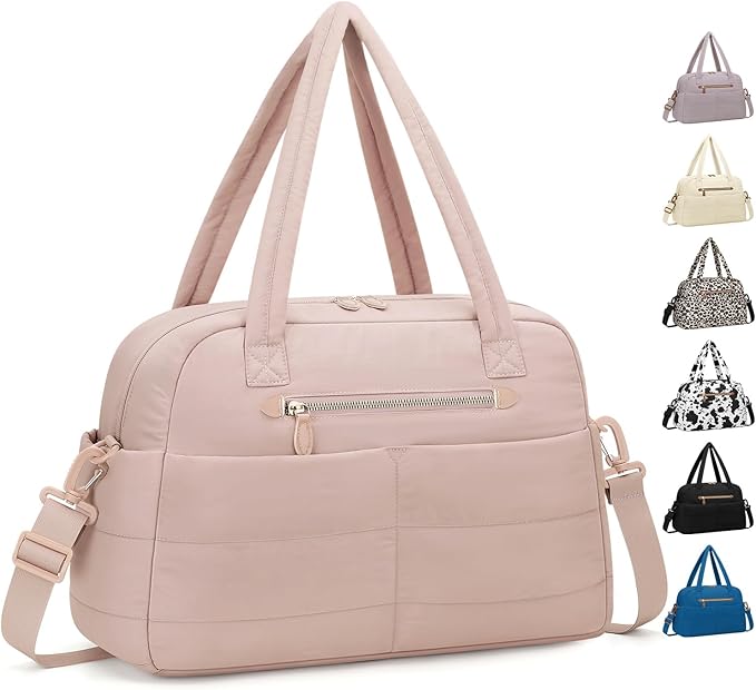 Travel Duffle Bag,Puffer Carry On Duffel Bag with Laptop Compartment Waterproof Overnight Weekender Bags for Women Large Hospital Tote Bags for Labor and Delivery(Large,Pink)