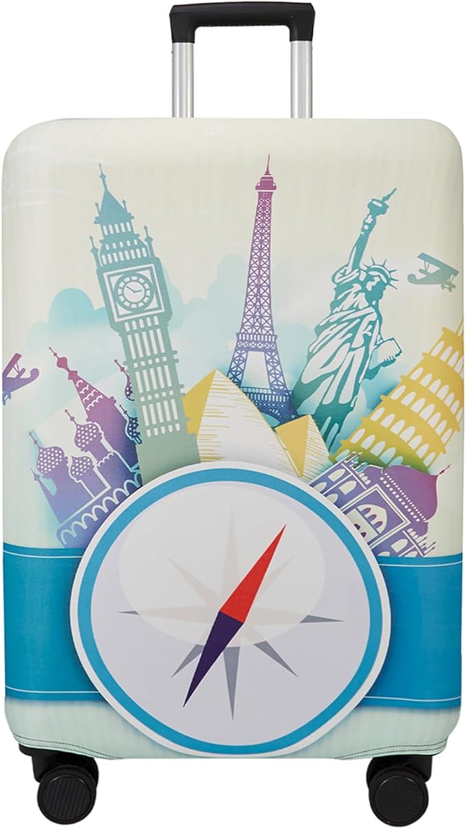 WUJIAONIAO Travel Luggage Cover Baggage Suitcase Cover Protector Skins 18-32 Inch (compass, S (for 18-20 inch luggage))