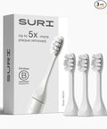SURI Recyclable Plant-Based, Electric Toothbrush Heads - Built-in Tongue Scraper, Long Lasting Replacement Heads | Compatible Only with SURI Sonic Electric Toothbrush - Sea Mist, Pack of 3