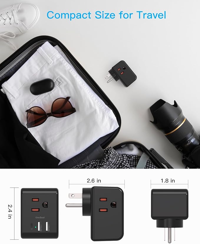 Multi Plug Outlet Extender, Power Strip Non Surge Protector Electric Outlet Splitter with 3 USB Wall Charger (1 USB C), Multiple Outlet Expander for Cruise, Dorm, Travel, Home, Black