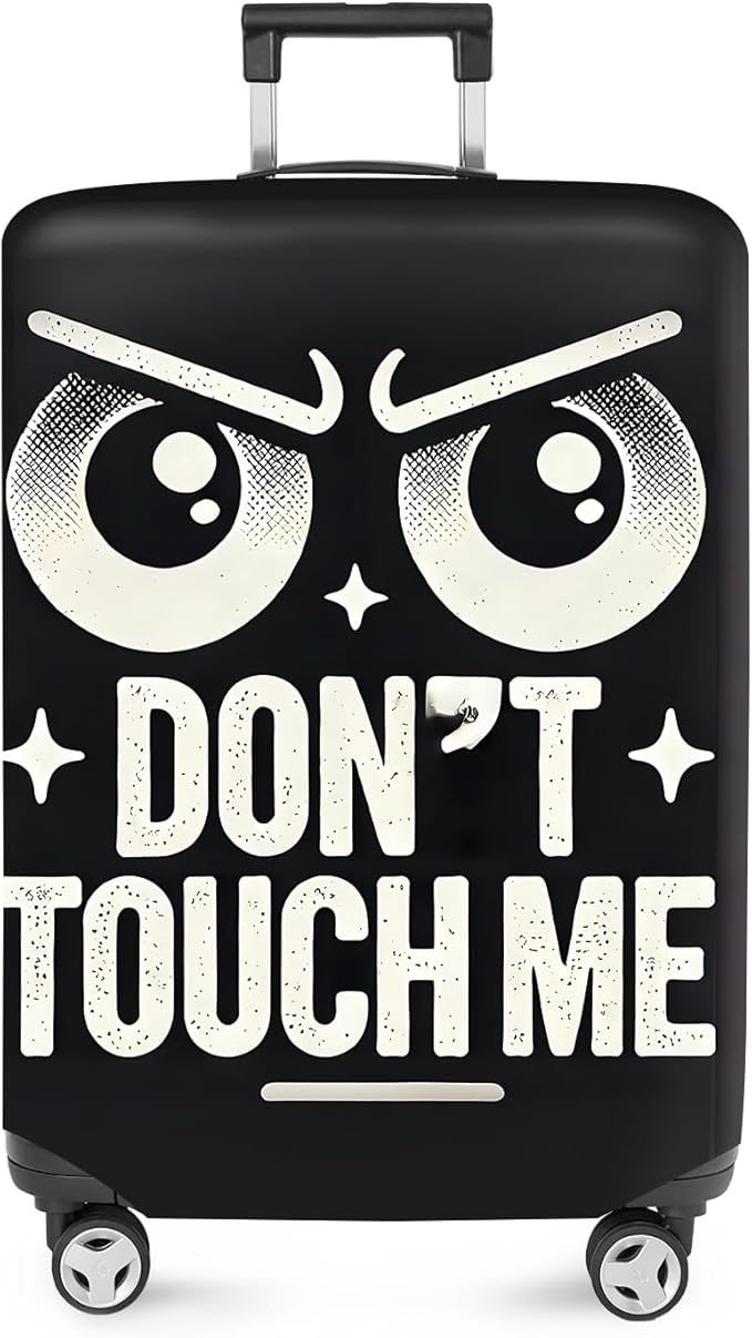 ANNA QUEEN Funny “Don’t Touch Me” Luggage Cover, Bold Black Suitcase Protector with Angry Eyes Design, Stretchable, Washable Travel Cover for 32-34 Inch Luggage
