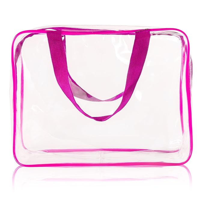 3Pcs Crystal Clear PVC Travel Toiletry Bag Kit for Women Men, Waterproof Vinyl Organizer Clear Makeup Bags with Zipper Handle Straps, Cosmetic Bag Pouch Carry on Airport Airline Compliant Bag Handbag