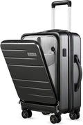 LUGGEX Carry On Luggage 22x14x9 Airline Approved, Polycarbonate Hard Suitcase with Front Pocket (Charcoal Metallic, 20 Inch, 35L)