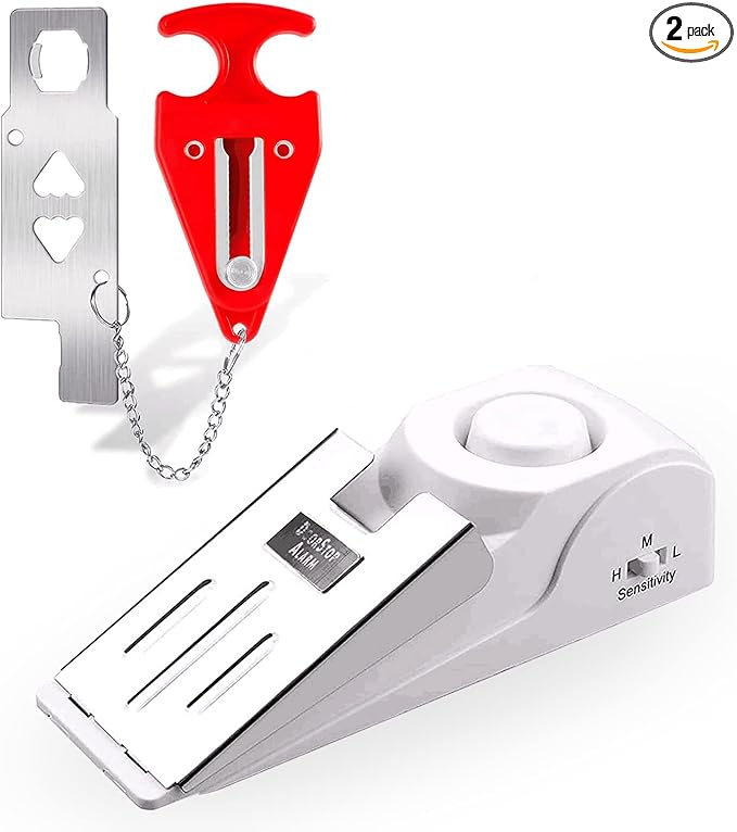 KERUI Door Stop Alarm & Portable Door Lock, Dual Protection Security Door Stopper Wedge Alarm with 3 Levels Sensitivity, Door Security Devices for Travel Hotel Home Apartment (2 Pack)