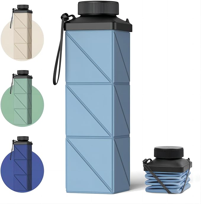 Collapsible Water Bottles, 2nd Generation Leakproof BPA-Free Travel Water Bottle 24.3oz(720ml),Lightweight Reusable Water bottle, Portable for Travel Cycling Gym Camping Sports,Blue